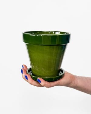 Zelený květináč s podtáckem (M) - 11,5 cm