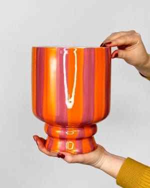 Oranžovo-fialový květináč s podstavcem (L) - 16 cm